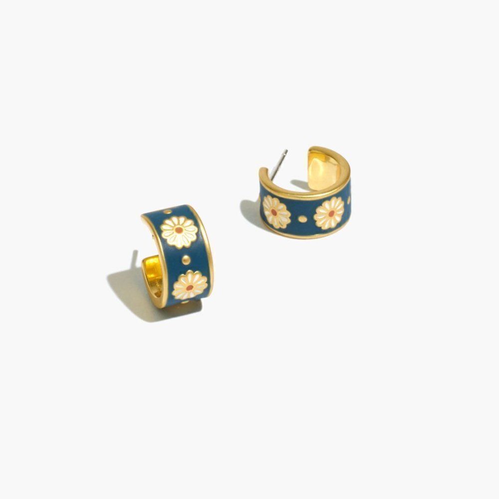 Daisy Delight Enamel Small Hoop Earrings - Picture 2 of 11